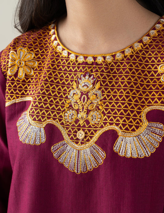 2 PIECE CONTRAST EMBROIDERED SUIT