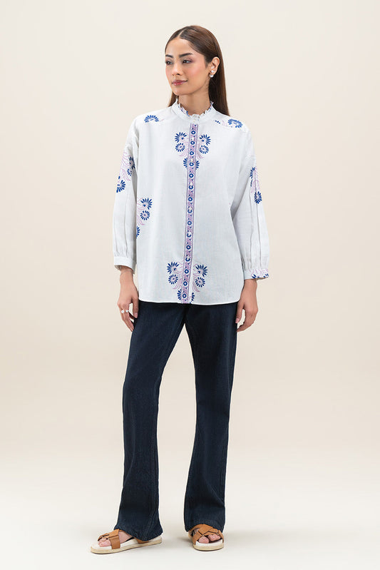 PRINTED BAND COLLAR BLOUSE
