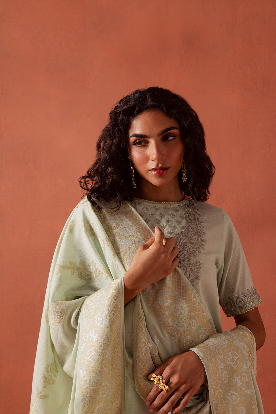 3 PIECE EMBROIDERED LUREX JACQUARAD SUIT-SERENE GLAM (UNSTITCHED)