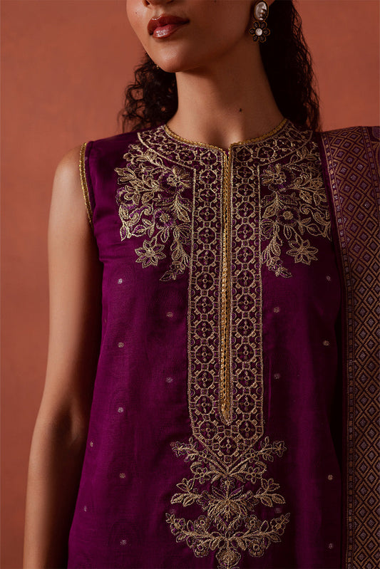 3 PIECE EMBROIDERED LUREX JACQUARAD SUIT-SOLSTICE MOON (UNSTITCHED)