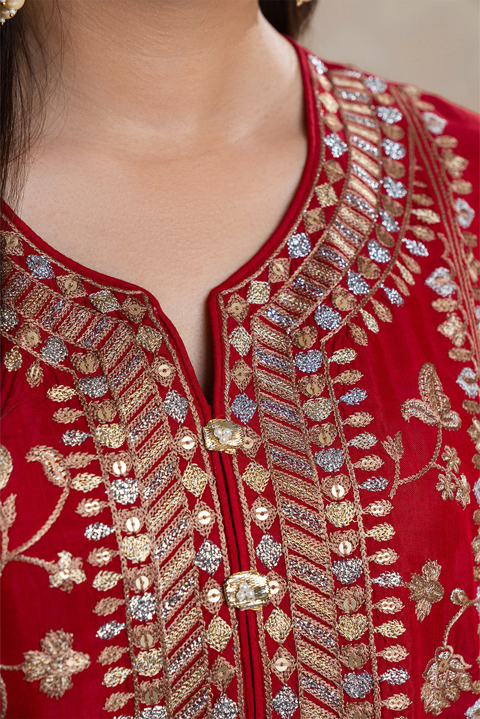 2 PIECE EMBROIDERED RAW SILK SUIT (LUXURY-PRET)
