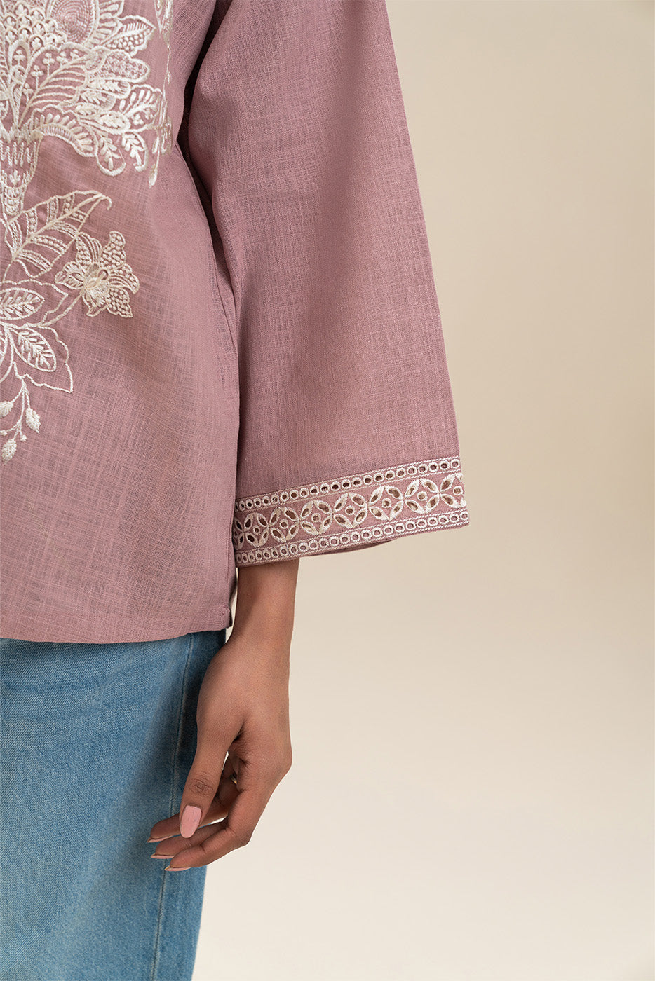 EMBROIDERED TWO WAY SLUB SHIRT (PRET)