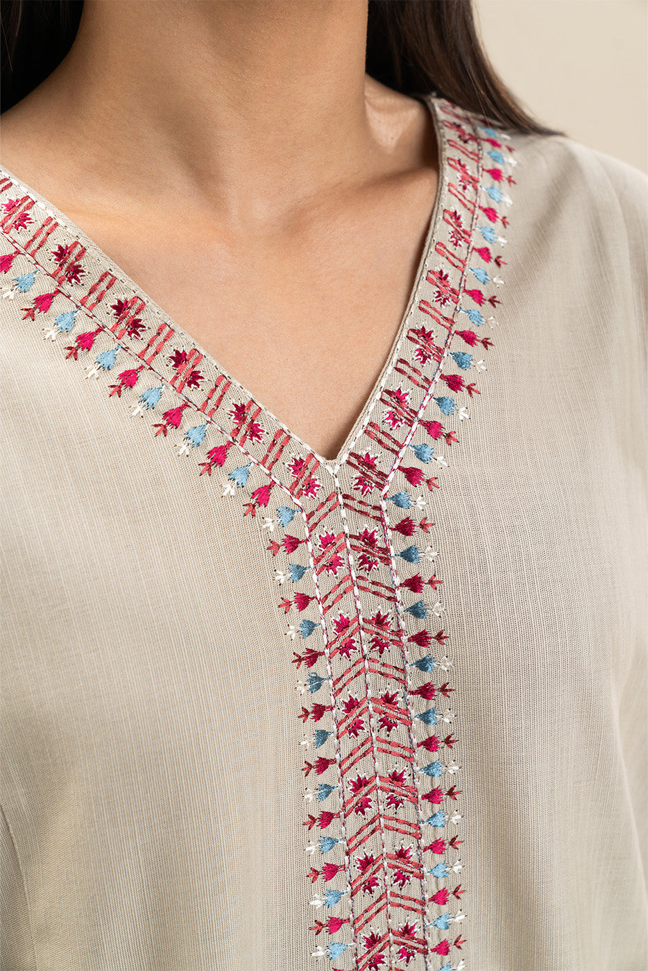 2 PIECE EMBROIDERED SLUB KHADDAR SUIT (PRET)