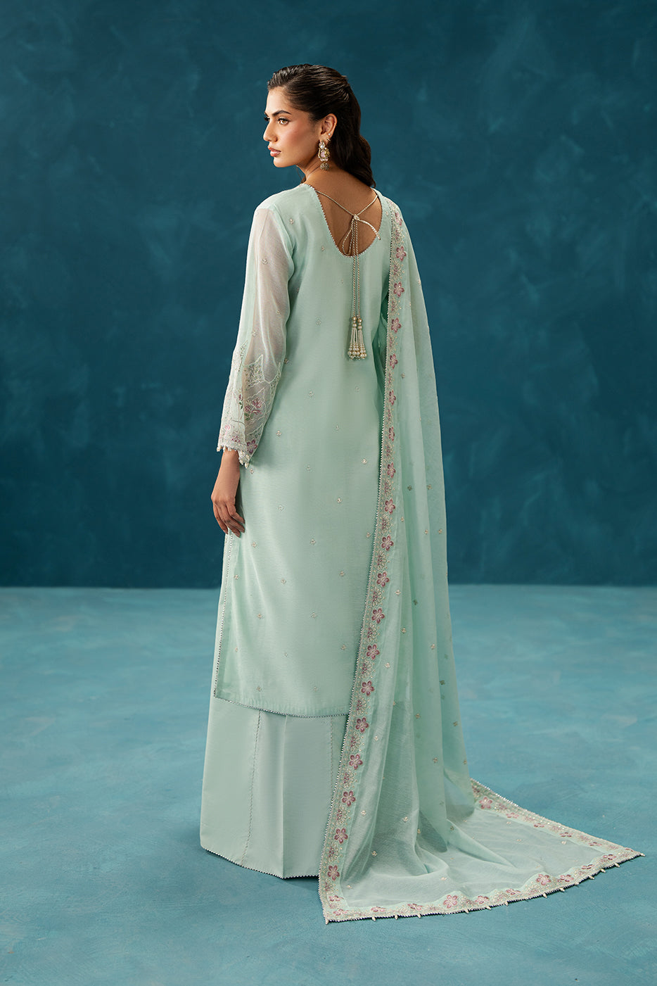4 PIECE EMBROIDERED COTTON NET SUIT-PISTACHIO GLAZE (UNSTITCHED)