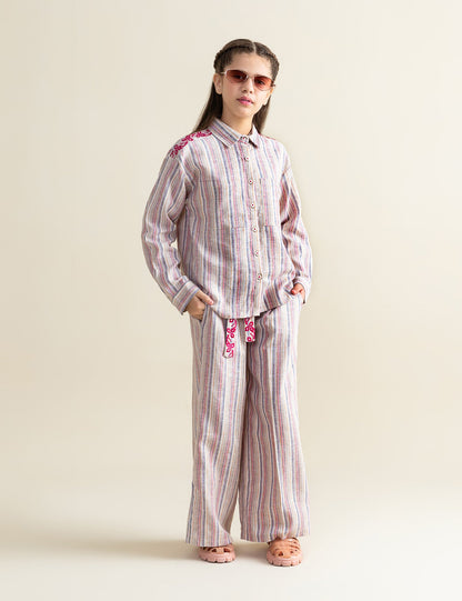 2 PIECE STRIPED EMBROIDERED SUIT