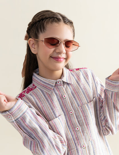 2 PIECE STRIPED EMBROIDERED SUIT