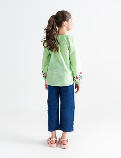 FLORAL EMBROIDERED BUTTON DOWN TOP