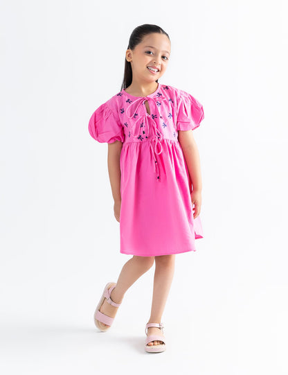 EMBROIDERED BOW TIE DRESS
