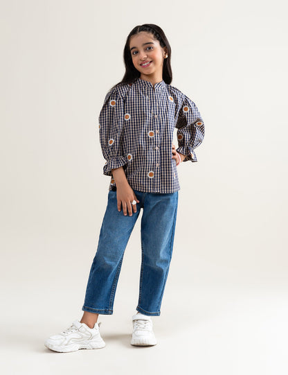 FLORAL EMBROIDERED CHECKERED TOP