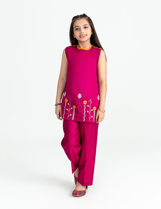 2 PIECE FLORAL EMBROIDERED HEM SUIT