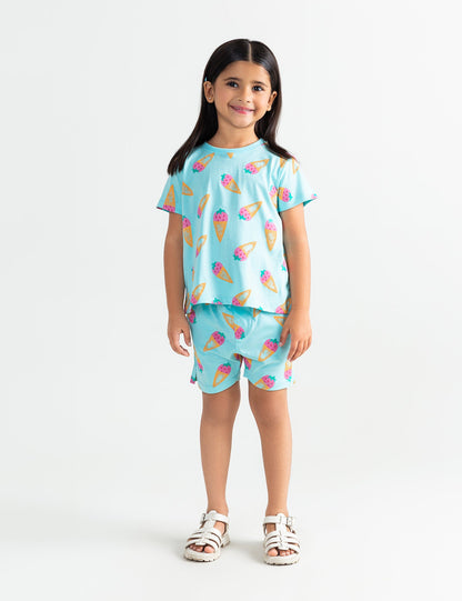 2 PIECE ALLOVER STRAWBERRY PRINTED SUIT