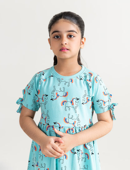ALLOVER UNICORN PRINTED DRESS
