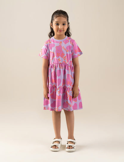 HEART PRINTED TIERED DRESS