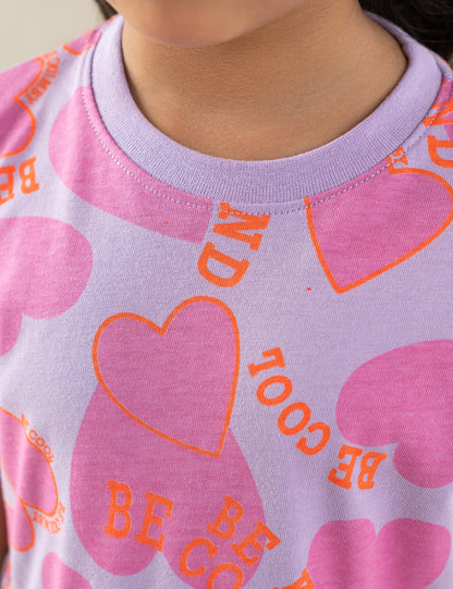 HEART PRINTED TIERED DRESS