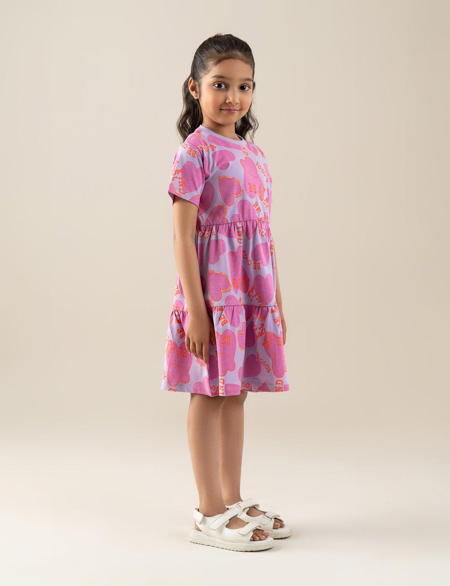HEART PRINTED TIERED DRESS