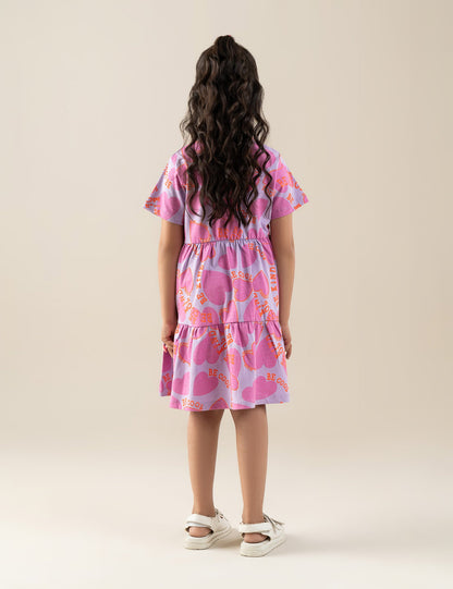 HEART PRINTED TIERED DRESS