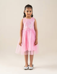 SEQUIN BODICE TULLE DRESS - 1-2Y / PINK / NET
