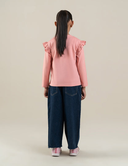 HEART AND FLOWER RUFFLE SLEEVE SWEATSHIRT