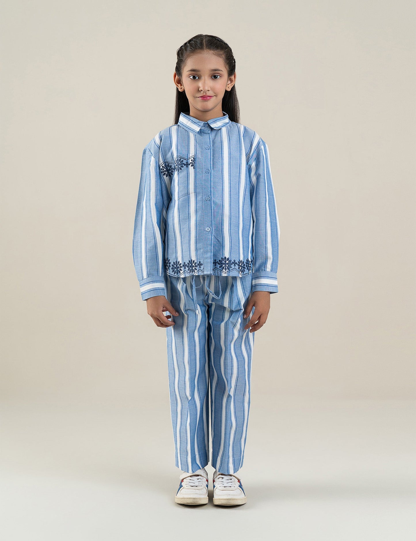 2 PIECE STRIPED EMBROIDERED SUIT