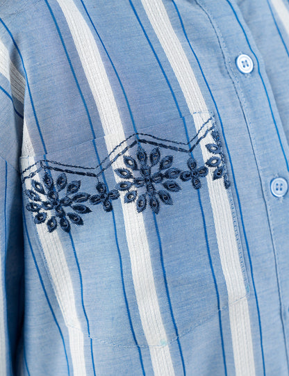 2 PIECE STRIPED EMBROIDERED SUIT