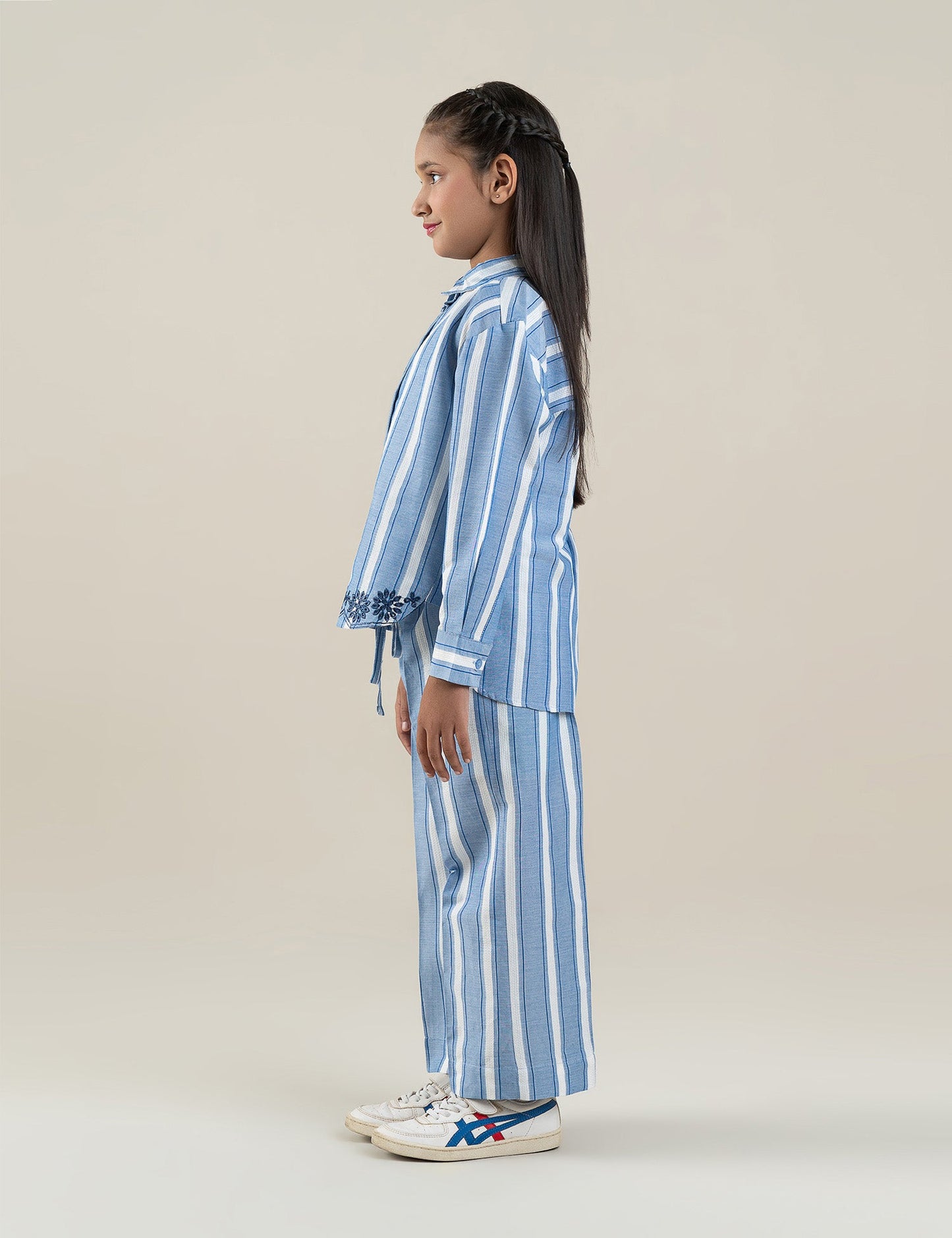 2 PIECE STRIPED EMBROIDERED SUIT