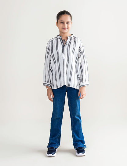STRIPED PEASANT TOP
