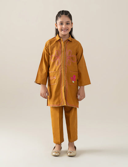 2 PIECE BUTTON DOWN EMBROIDERED SUIT
