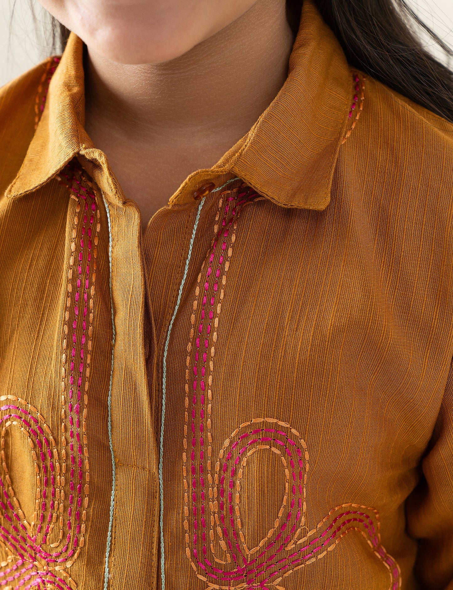2 PIECE BUTTON DOWN EMBROIDERED SUIT