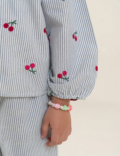 2 PIECE CHERRY PRINTED STRIPED SUIT