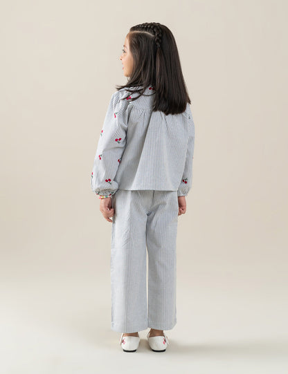 2 PIECE CHERRY PRINTED STRIPED SUIT