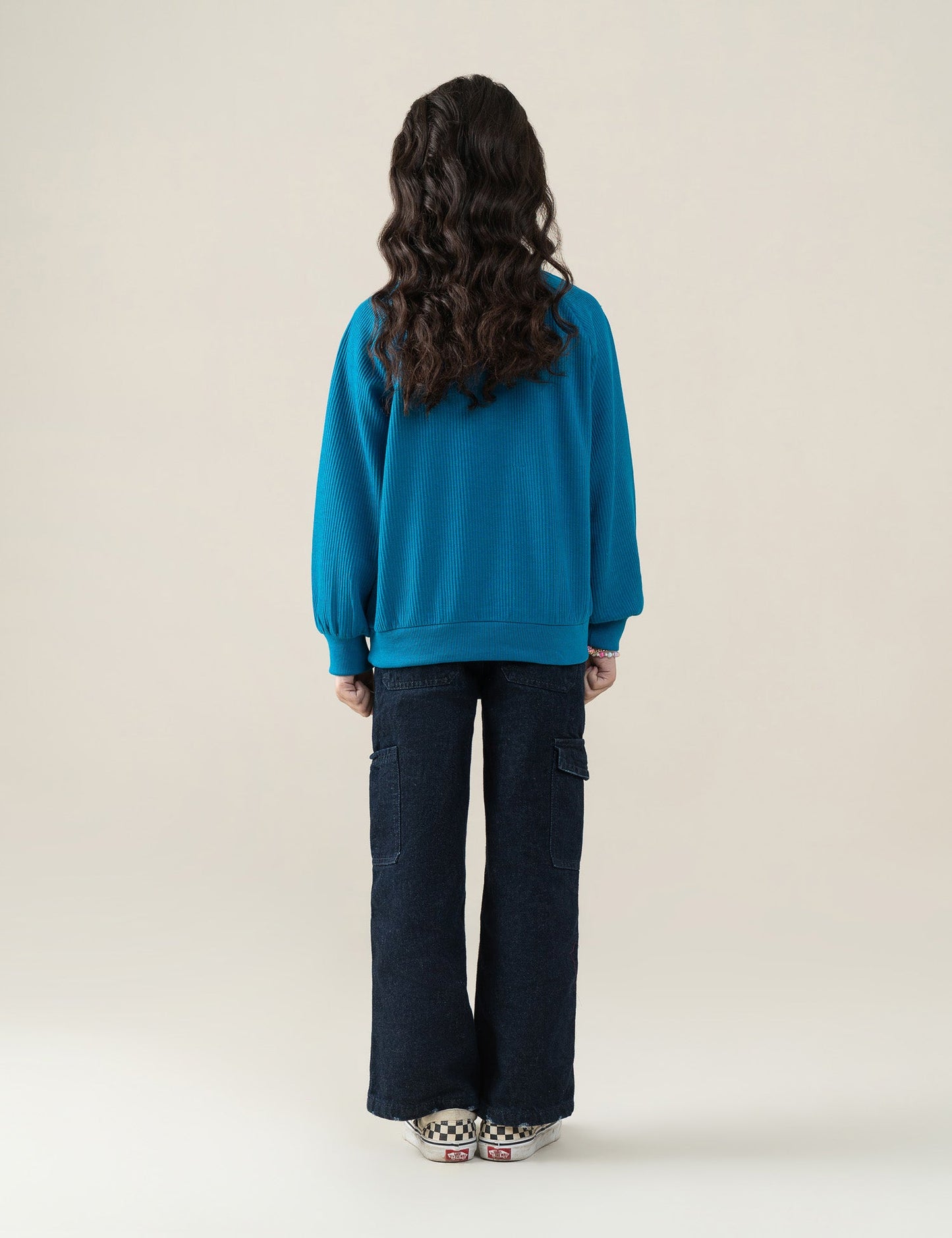 SOLID RIBBED POLO-STYLE SWEATSHIRT