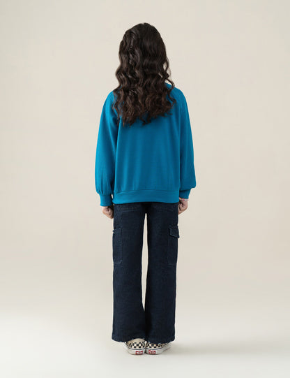 SOLID RIBBED POLO-STYLE SWEATSHIRT