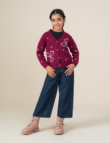 EMBROIDERED HEART KNITTED CARDIGAN