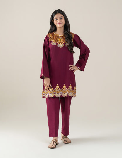 2 PIECE CONTRAST EMBROIDERED SUIT