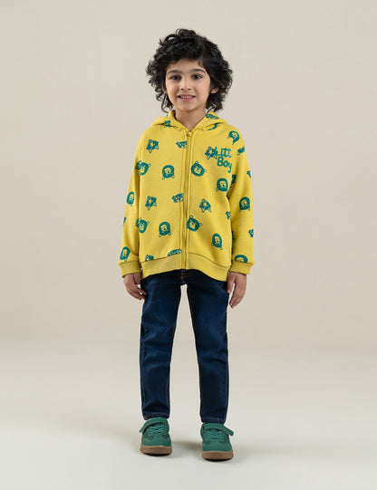 BEAR PRINTED ZIP-UP HOODIE