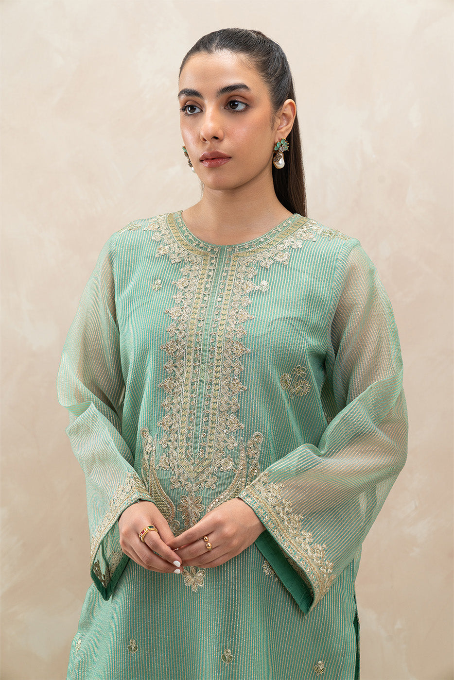2 PIECE EMBROIDERED ORGANZA SUIT (LUXURY-PRET)