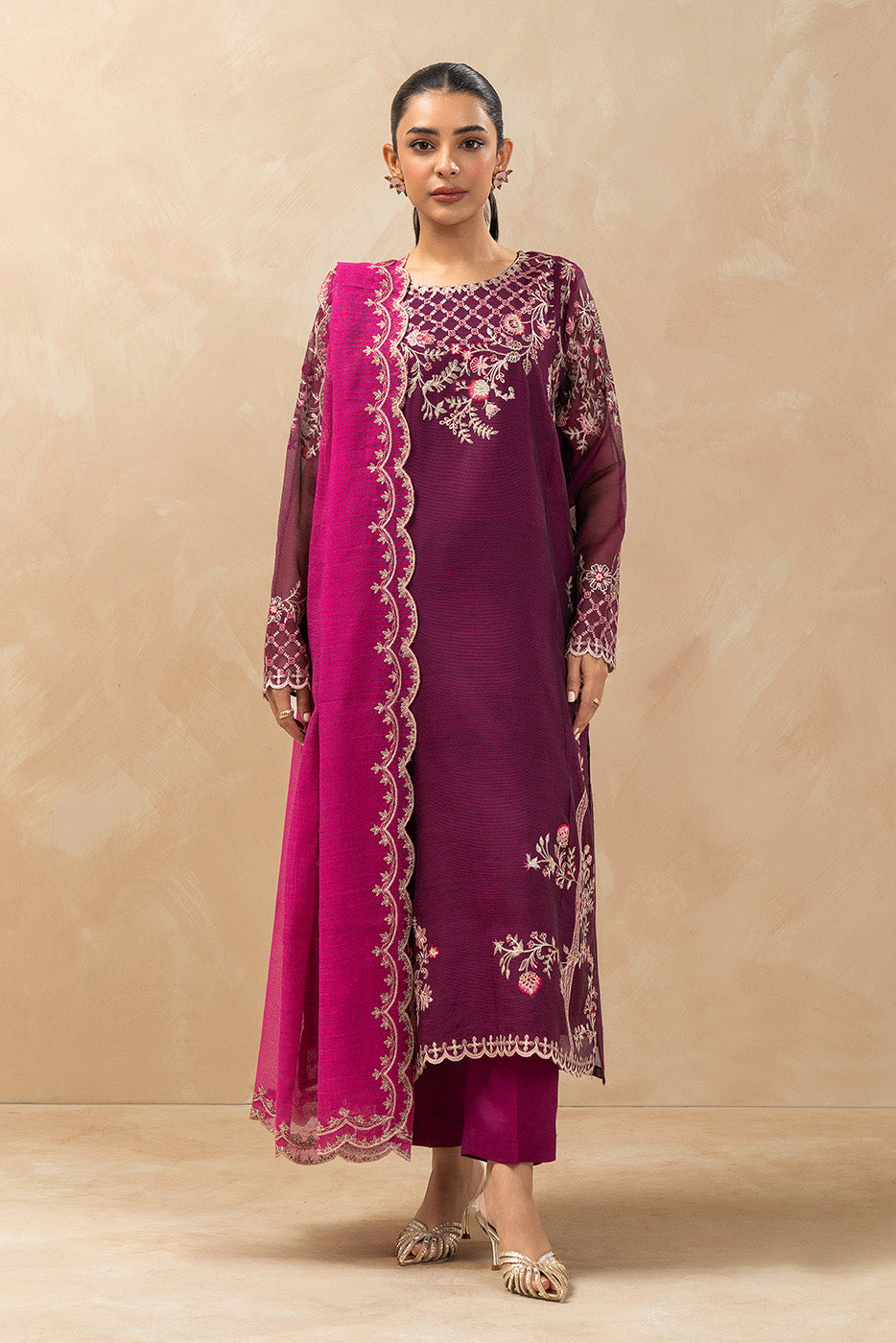 2 PIECE EMBROIDERED ORGANZA SUIT (LUXURY-PRET)