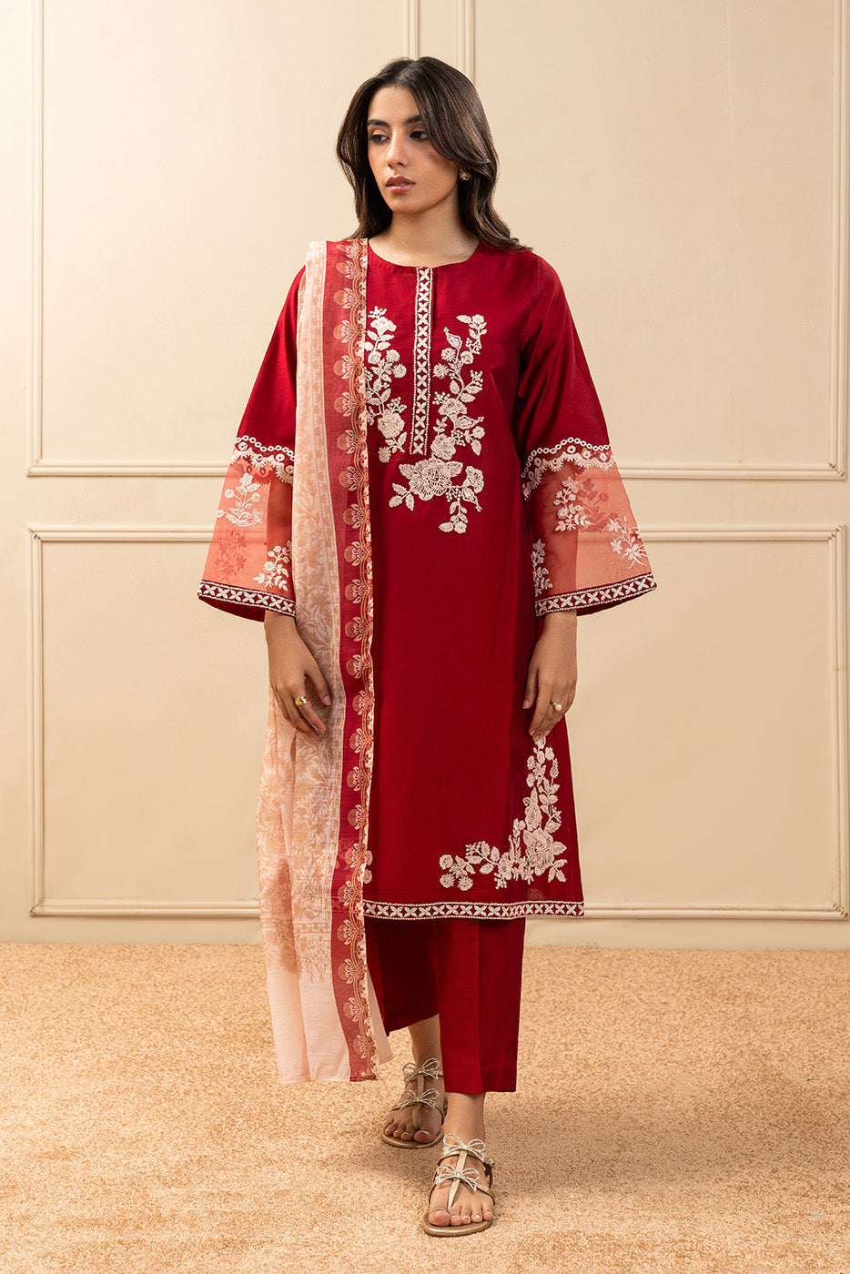 2 PIECE EMBROIDERED TWO TONE SUIT (PRET)