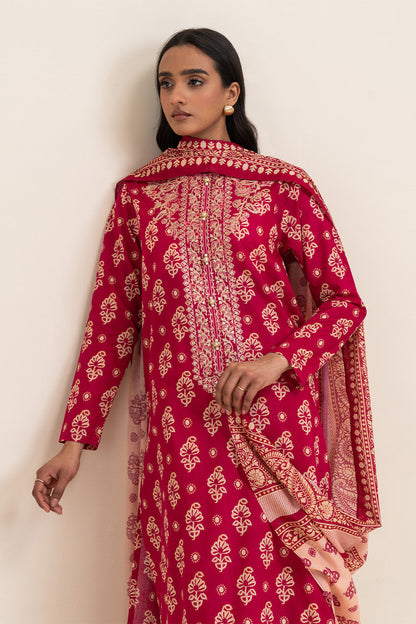 3 PIECE EMBROIDERED LAWN SUIT-CRIMSON GLAM (UNSTITCHED)