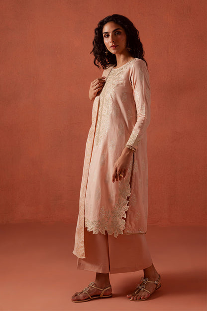 3 PIECE EMBROIDERED LUREX JACQUARAD  SUIT-BLUSH MELLOW