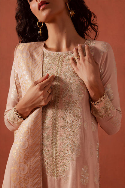 3 PIECE EMBROIDERED LUREX JACQUARAD  SUIT-BLUSH MELLOW