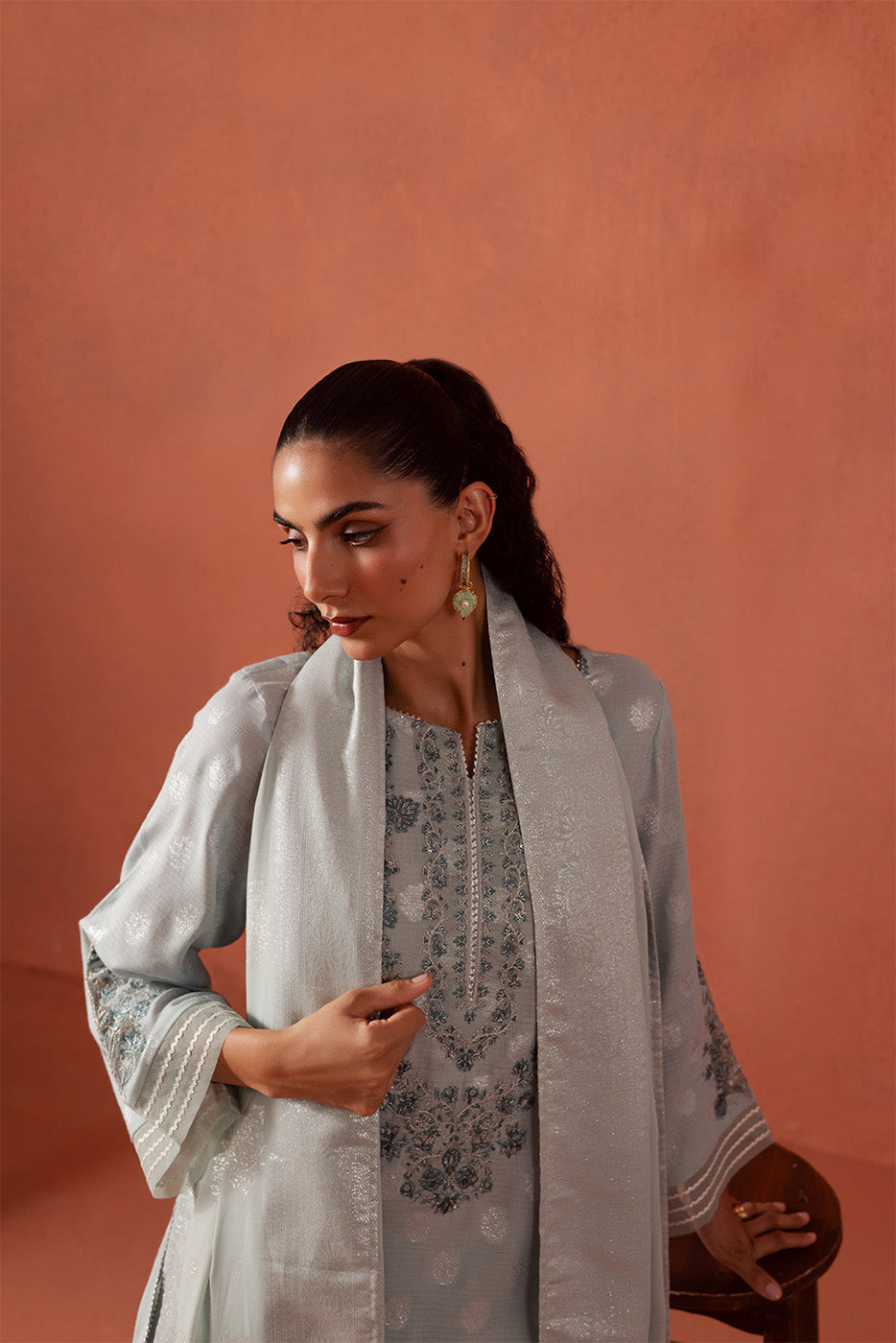 3 PIECE EMBROIDERED LUREX JACQUARAD  SUIT-CLOUD AURA (UNSTITCHED)