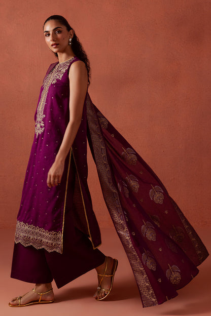 3 PIECE EMBROIDERED LUREX JACQUARAD  SUIT-SOLSTICE MOON (UNSTITCHED)