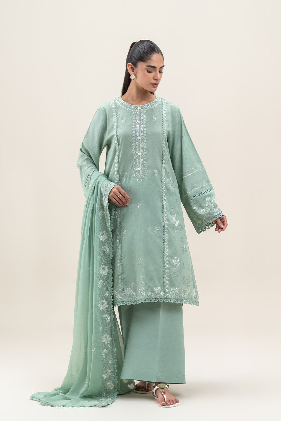 3 PIECE EMBROIDERED SELF JACQUARD SELF JACQUARD SUIT-PISTACHIO PASTEL (UNSTITCHED)