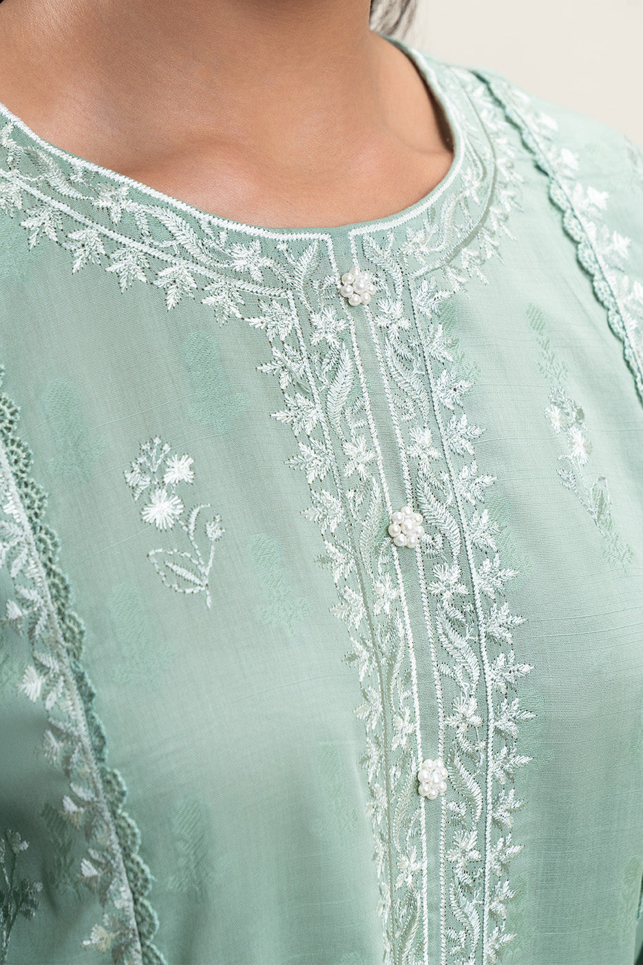 3 PIECE EMBROIDERED SELF JACQUARD SELF JACQUARD SUIT-PISTACHIO PASTEL (UNSTITCHED)