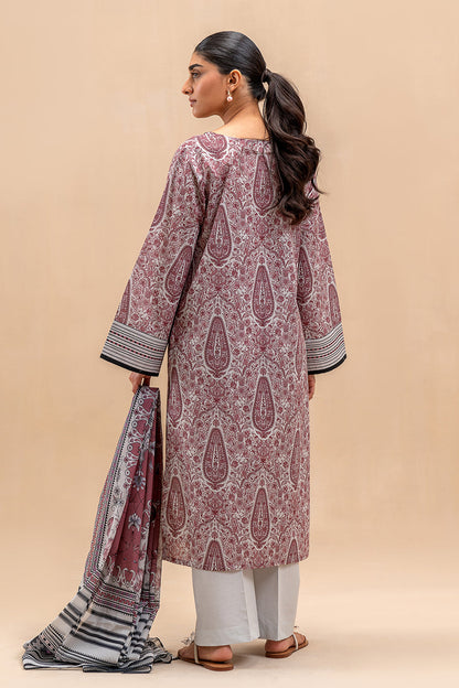3 PIECE PRINTED LAWN SUIT-DUSKY GLAZE (UNSTITCHED)