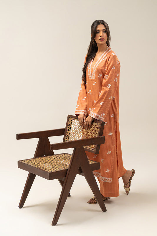 2 PIECE EMBROIDERED SELF JACQUARD SUIT-TERRACOTTA TRIMS (UNSTITCHED)