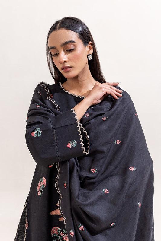 3 PIECE EMBROIDERED SLUB KHADDAR SUIT-BLACK BEAUTY (UNSTITCHED)