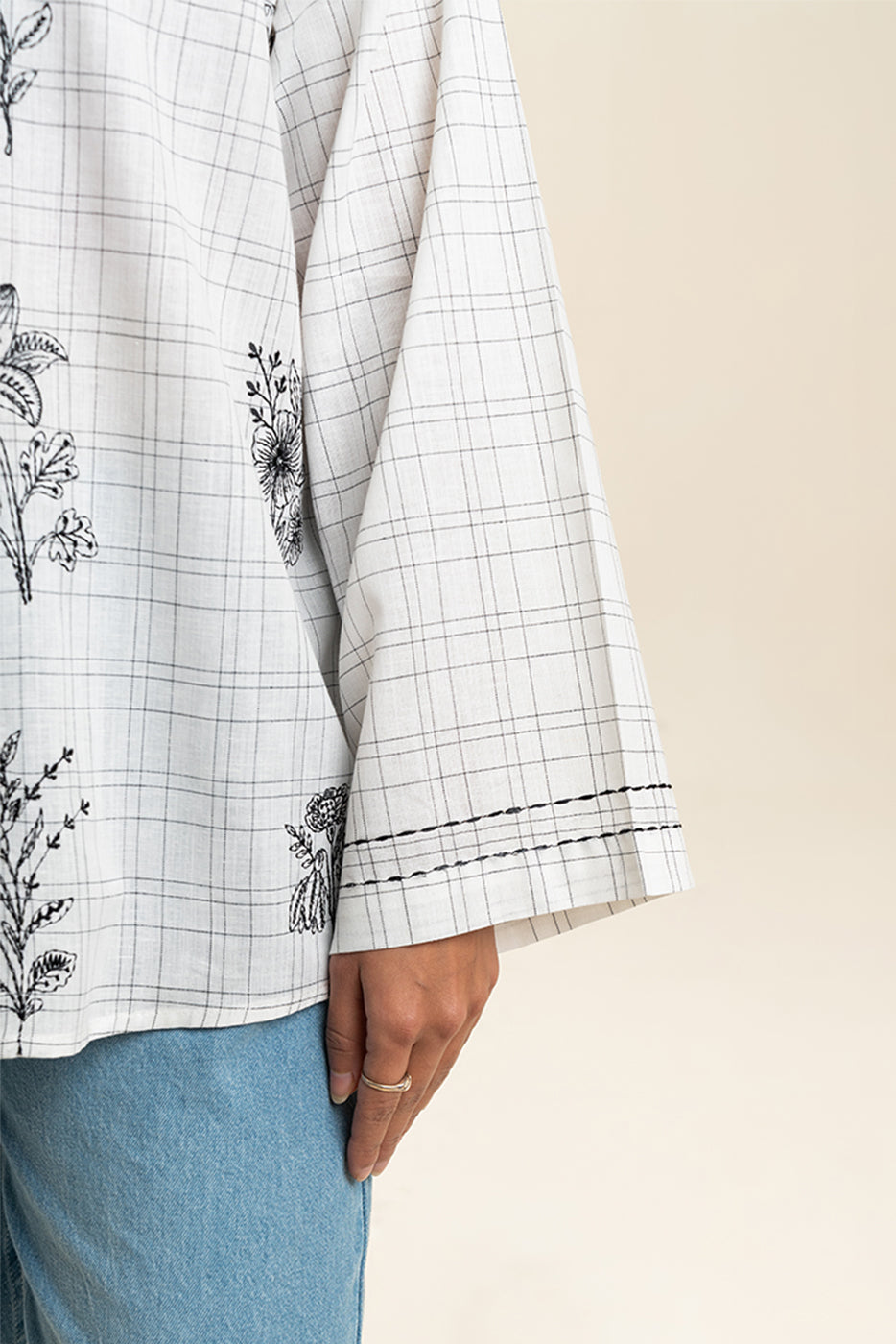 EMBROIDERED  COTTON LINEN TOP (PRET)
