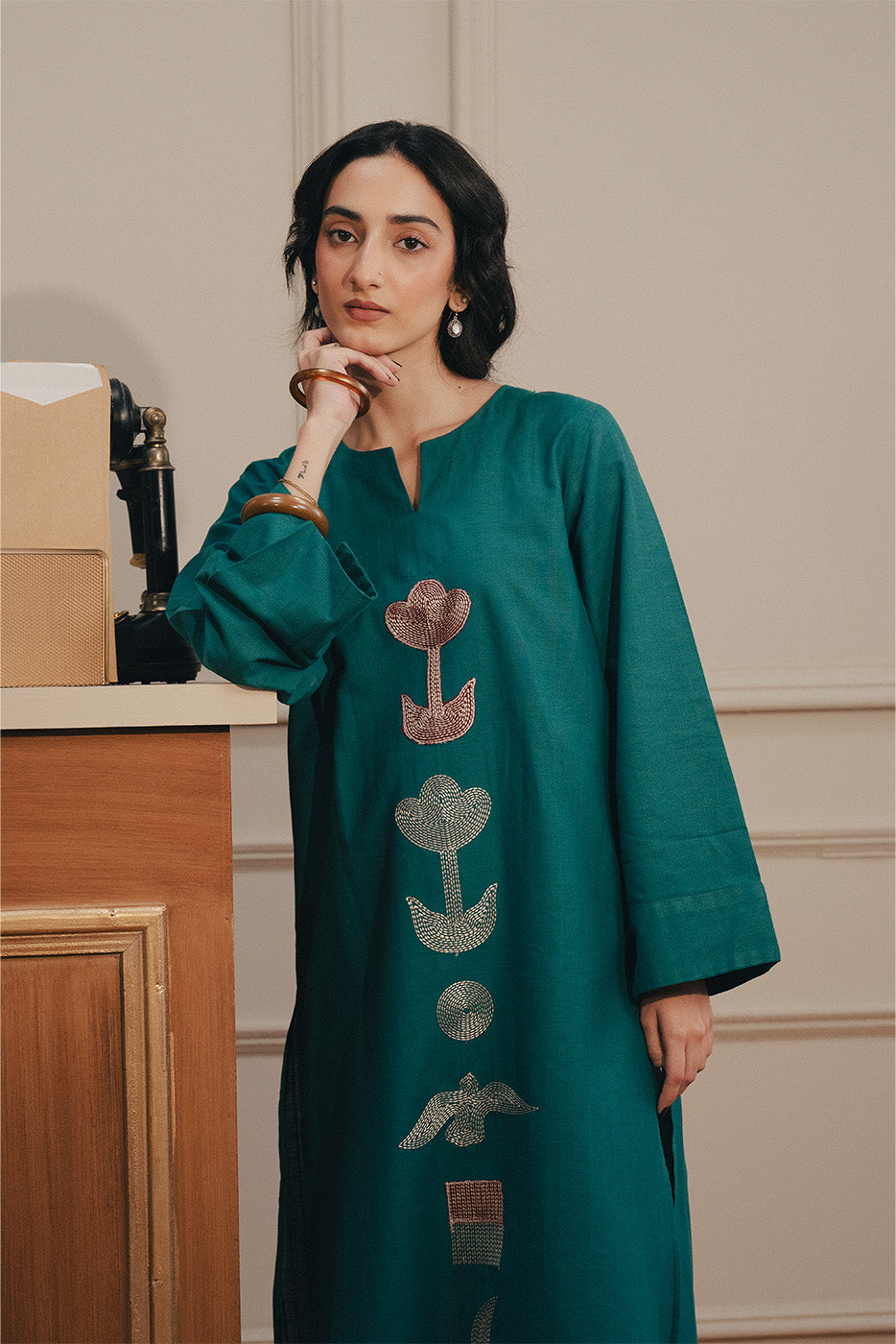 EMBROIDERED KHADDAR SHIRT (PRET)